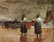 Winslow Homer Beach ee Fisherwoman ee Mother oil painting on canvas